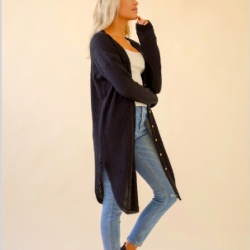 HEM AND THREAD BLACK THERMAL CARDIGAN (31063W)